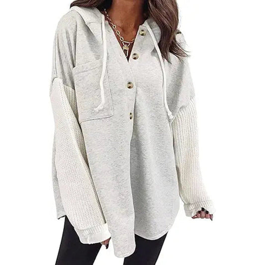 SHEWIN Women's Oversized Sweatshirts for Women Loose Fit Casual Long Sleeve Button Drawstr