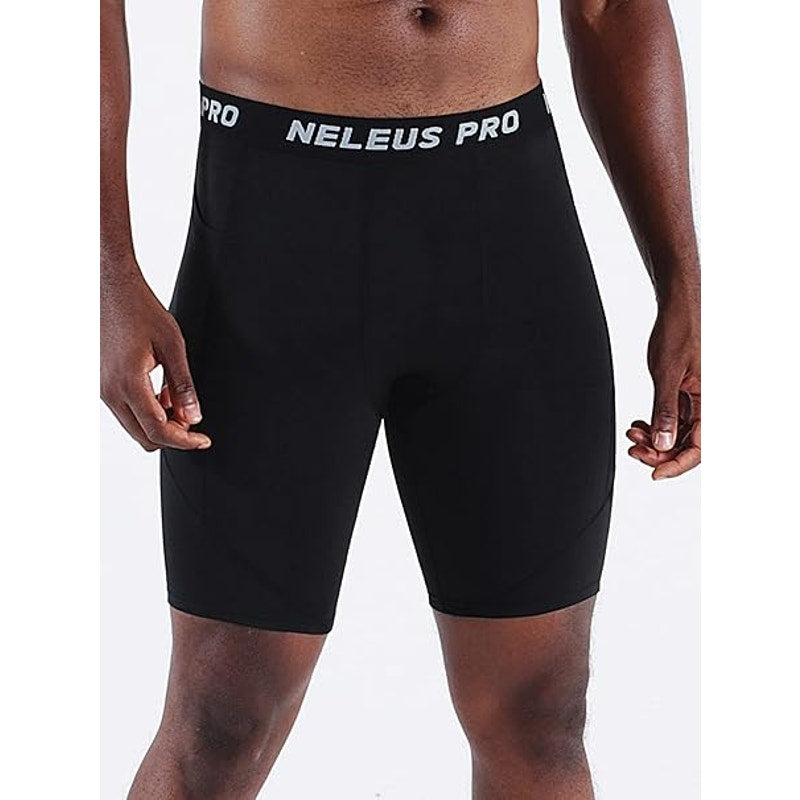 Men's Compression Shorts with Pockets Workout Running Tights,3 Pack,6082,Black