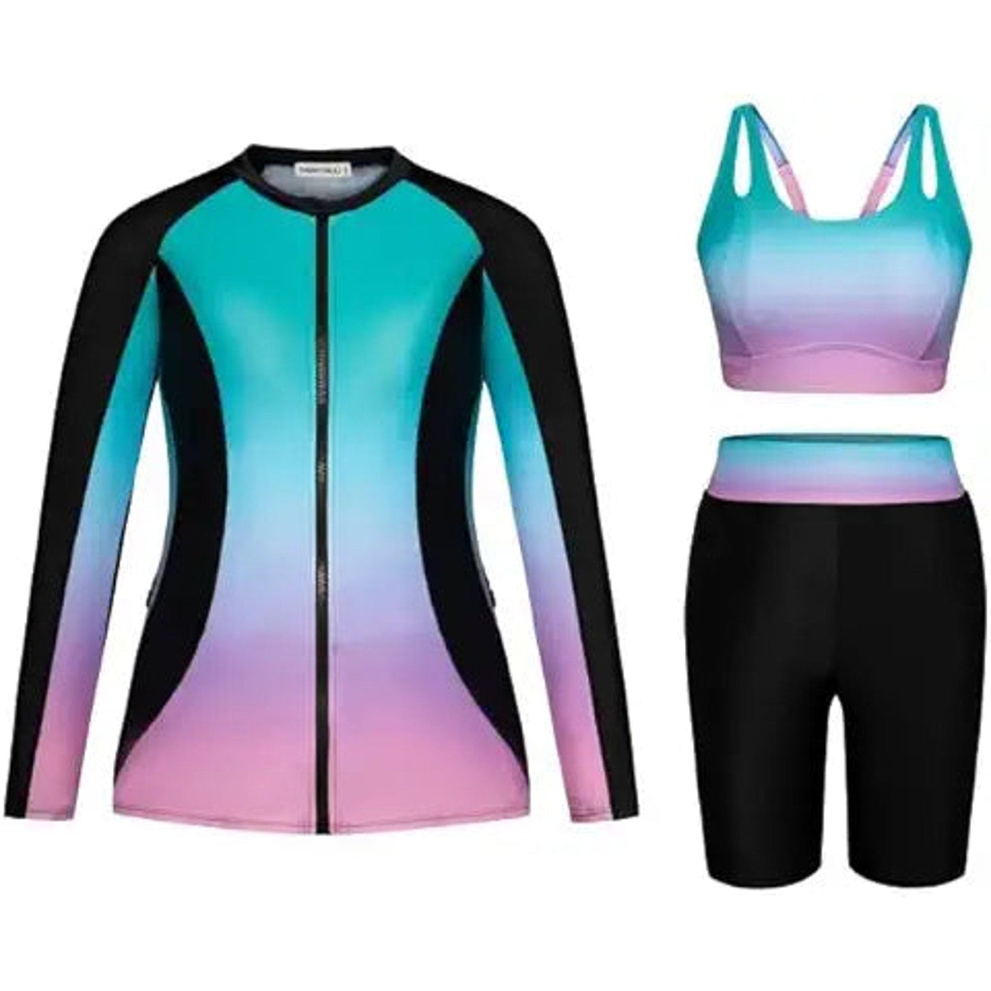Hanna Nikole Women 3 Pieces Plus Size Rash Guard Sun Protection Surfing Suits Built-in Bra