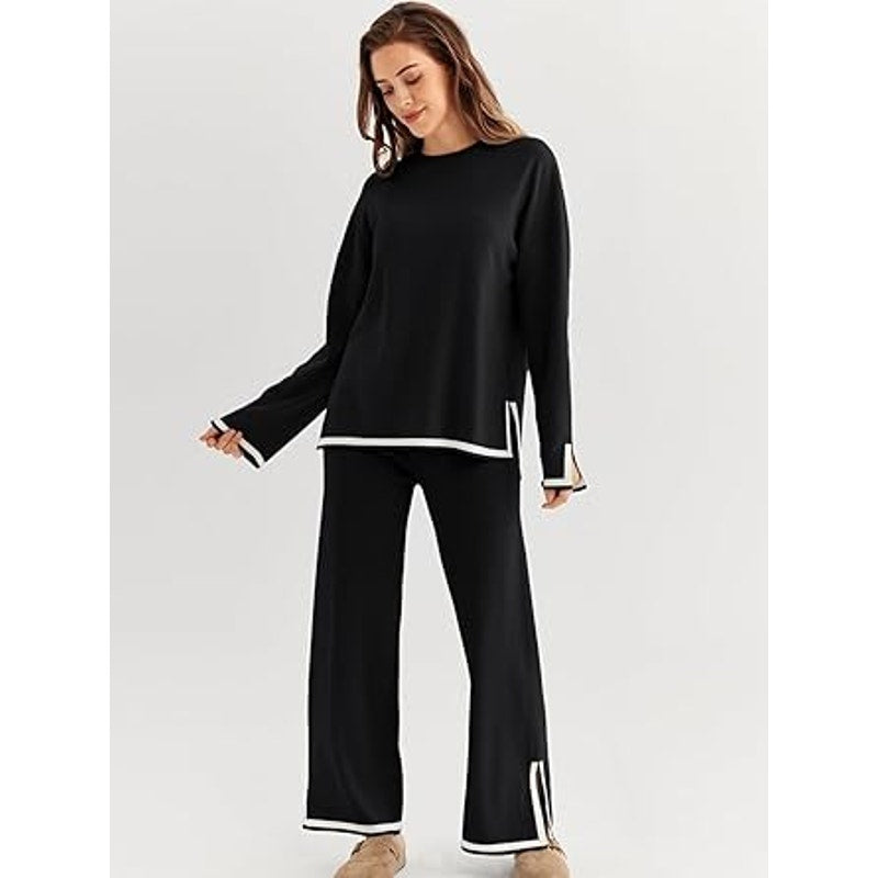 LILLUSORY Women Fall 2 Piece Lounge Set Outfits Sweatsuits Long Sleeve Sweater Tops Wide L