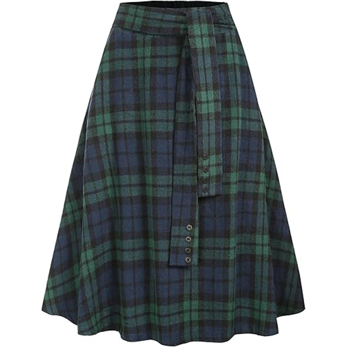 ZAFUL Women's Winter Skirt Plaid A-Line Pleated Midi Skirt High Elastic Waist Vintage Tart