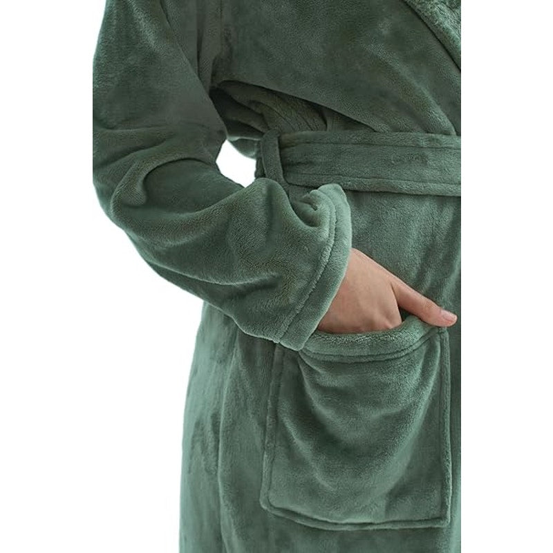 Amorbella Womens Fleece Winter Bathrobe Plush Long Robe Warm(Olive,Medium)