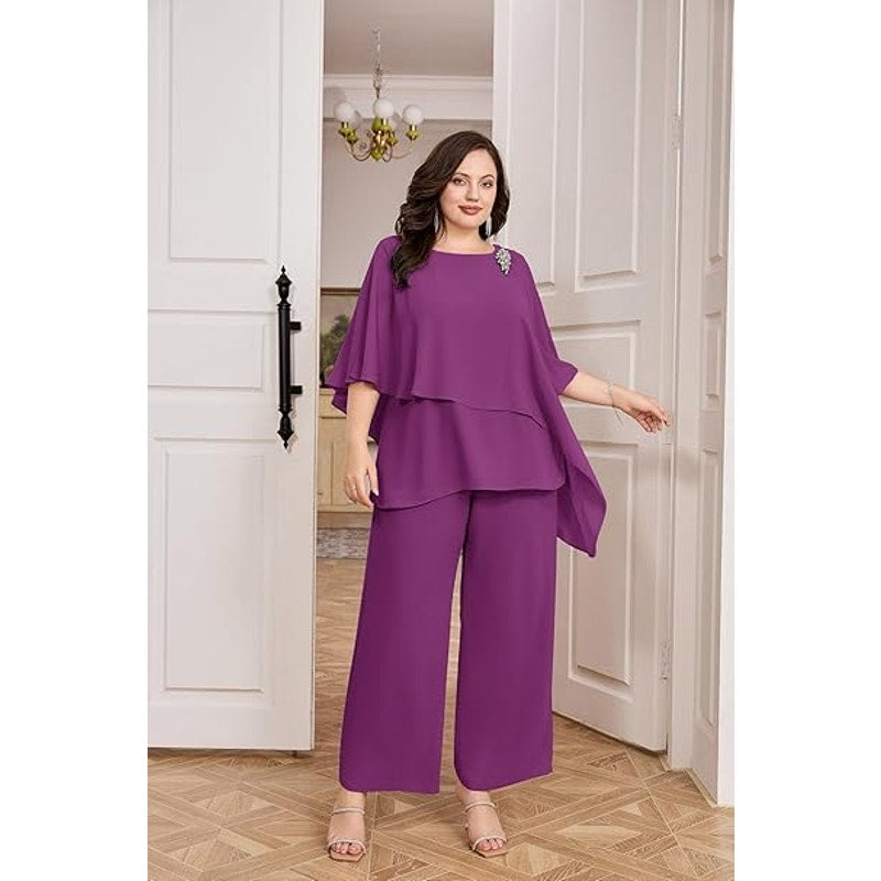 Hanna Nikole Mother of The Bride Dresses for Wedding Plus Size Pant Suit 3/4 Sleeve Formal