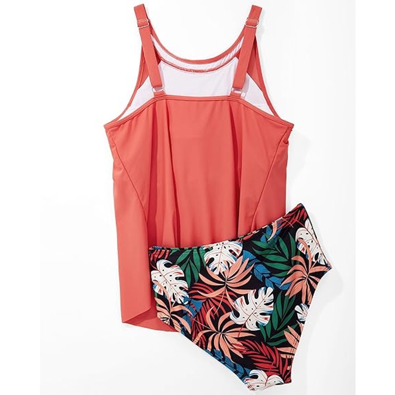 SUUKSESS Women Slimming Tummy Control Tankini Bathing Suits Ruffle High Waisted