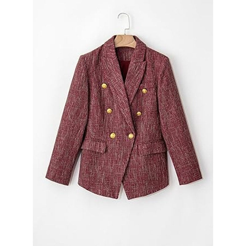 Happy Sailed Womens Blazer Double Breasted Turndown Collar BlazerJacket Suits for Work Sli