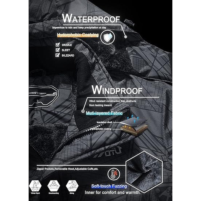 OTU Men's Waterproof Ski Jacket Snowboarding Windbreaker