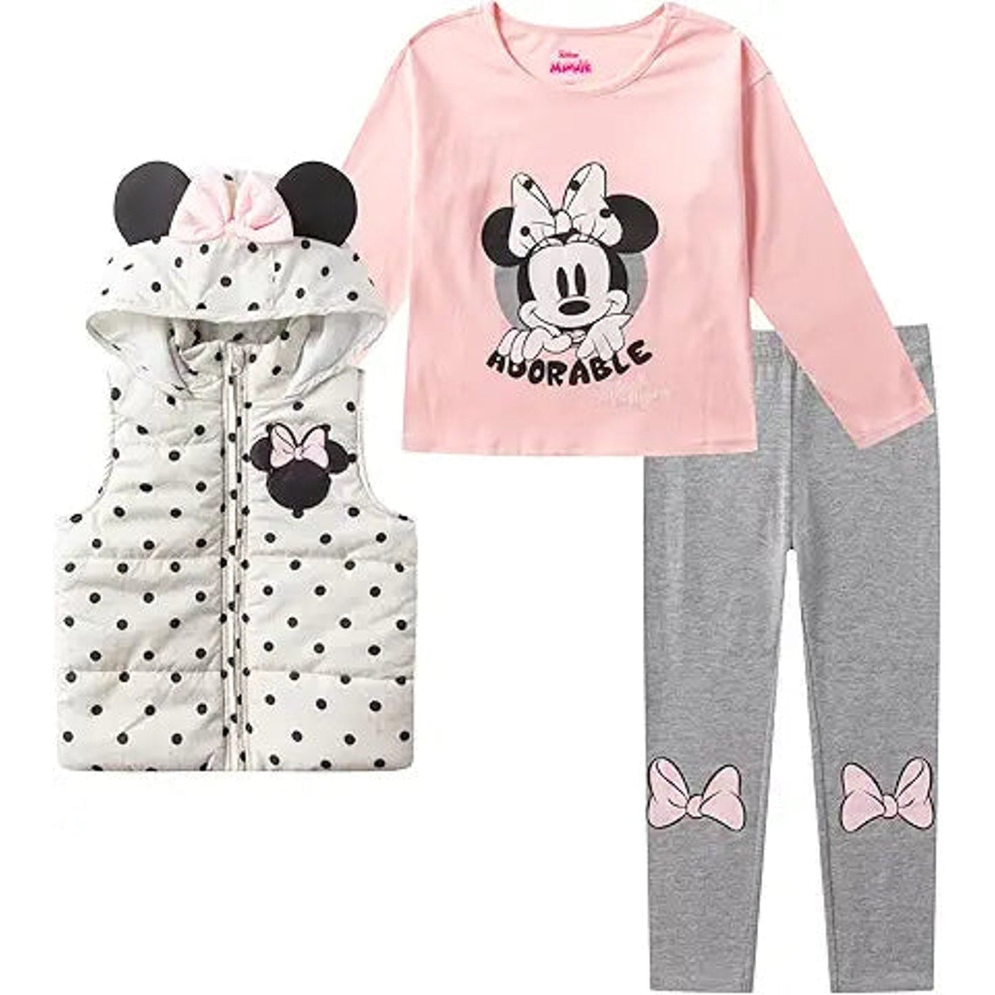 Disney Princess Minnie Mouse Frozen Elsa Anna Girls Long Sleeve Shirt, Vest and Legging Pa