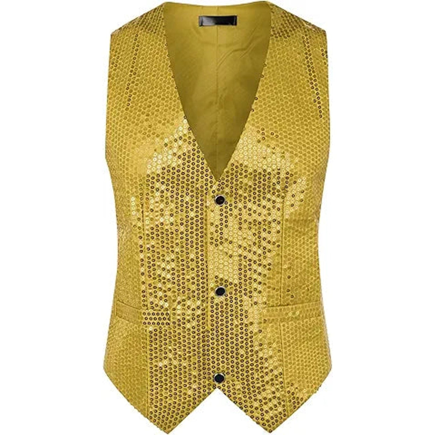 Lars Amadeus Shiny Golden Sequin Vest for Men's V-Neck Party Sleeveless Suit Waistcoat Lar