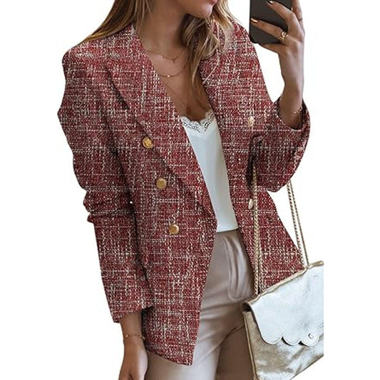 Happy Sailed Womens Blazer Double Breasted Turndown Collar BlazerJacket Suits for Work Sli