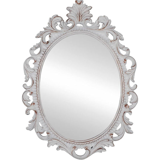 SIMON'S SHOP Oval Mirror Shabby Chic Decorative Mirrors for Wall, 18.3 x 13 inches, Distressed White, Rustic Decor
