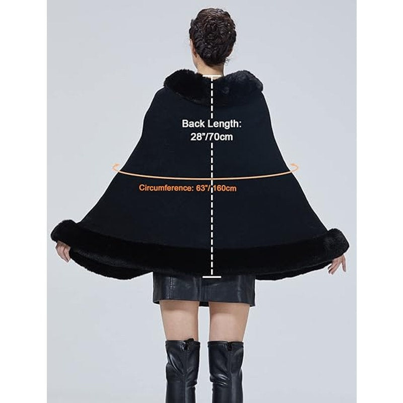 SUFCOMOU Women Faux Fur Shawl Wrap Cape with Fur Trim Sleeveless Cardigan Dressy Cloak Win