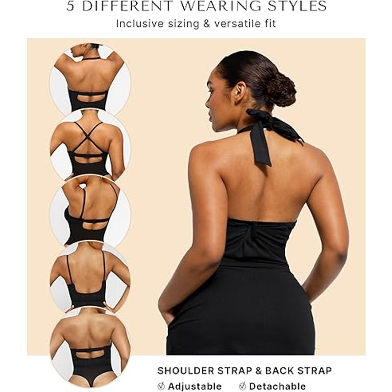 SHAPELLX Strapless Shapewear Bodysuit Plus Body Shaper Tummy Control for Women Thong Tummy
