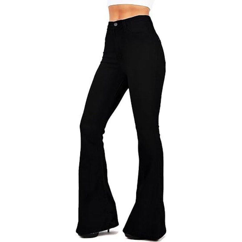 KDF Women's Black Bell Bottom Jeans for Women High Waisted Flare Bootcut Stretch