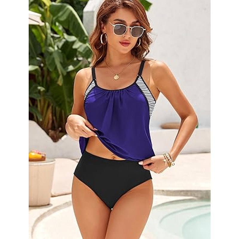 ZAFUL Two Piece Tankini Swimsuit for Women High Waisted Tummy Control Bathing Suit Double