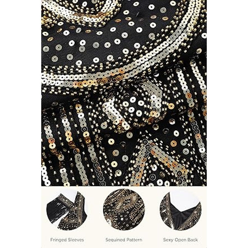 BABEYOND Womens 1920s Flapper Dress Vintage Long Fringe Dress Roaring 20s Sequins Beaded D