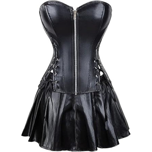 DKCHENH Corset Top Steampunk,Bustier Corset Top,Women's Faux Leather Corset,black bustier.