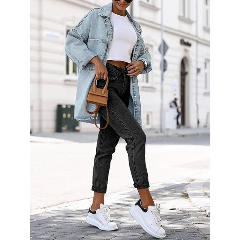 Saodimallsu Women's Oversized Denim Jackets Casual Button Down Long