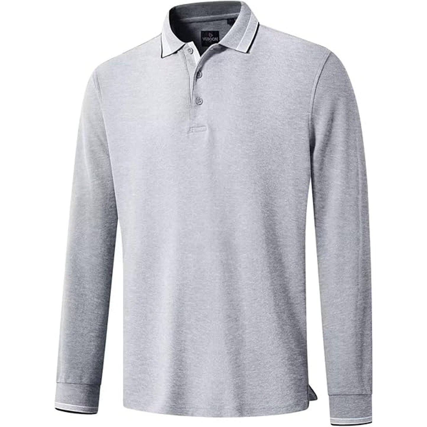 Men's Long Sleeve Polo Shirts with Tipped Collar Classic Casual Performance Knit Cotton Po